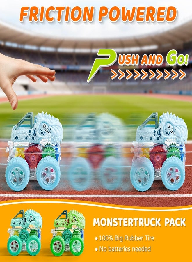 Beestech Light Up Dinosaur Toys for Toddlers 2-4, Monster Truck Toys for Kids 3-5, Push and Go Dinosaur Cars Toys for 2 3 4 5 6 Years Old Boys, Birthday for Boys Preschoolers - Image 2